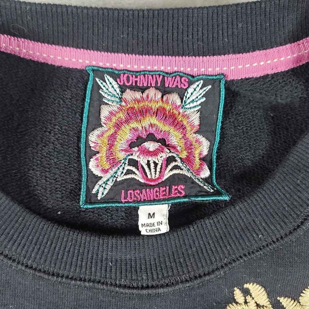 Johnny Was Sweatshirt Womens Medium Black Embroidered Floral Butterfly Pullover - Picture 5 of 7